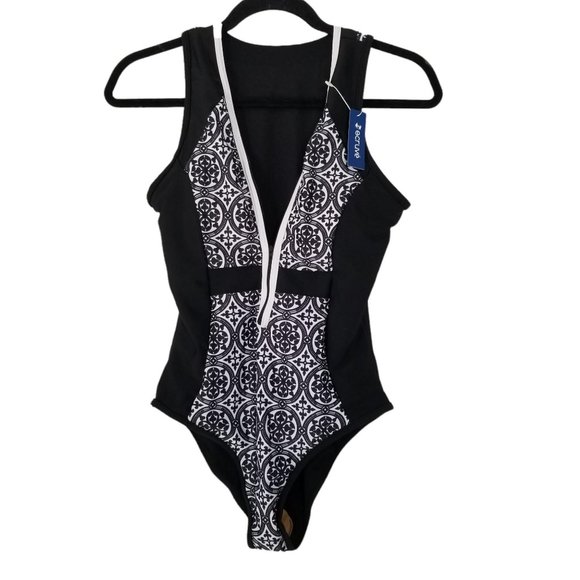 Ecruve Other - Ecruve Women's Black & White Geo Print 1-Piece Padded Swimsuit Size Medi…